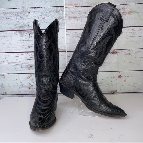 Justin Boots Shoes - Justin black lizard cowboy boots, size 8.5